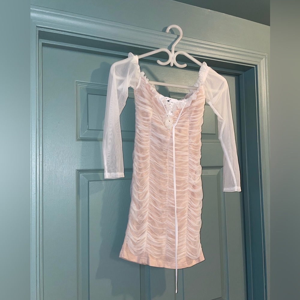 White ruched mini dress